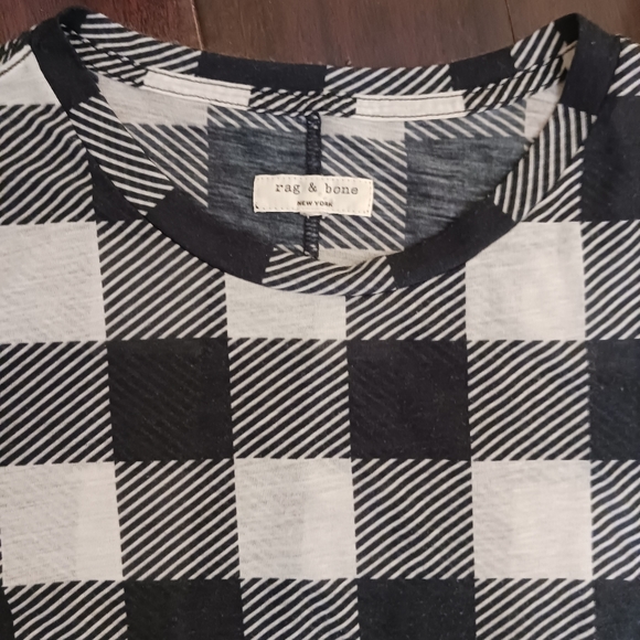 Rag & Bone T-shirt Black White Houndstooth Top Long Sleeve - Picture 3 of 8